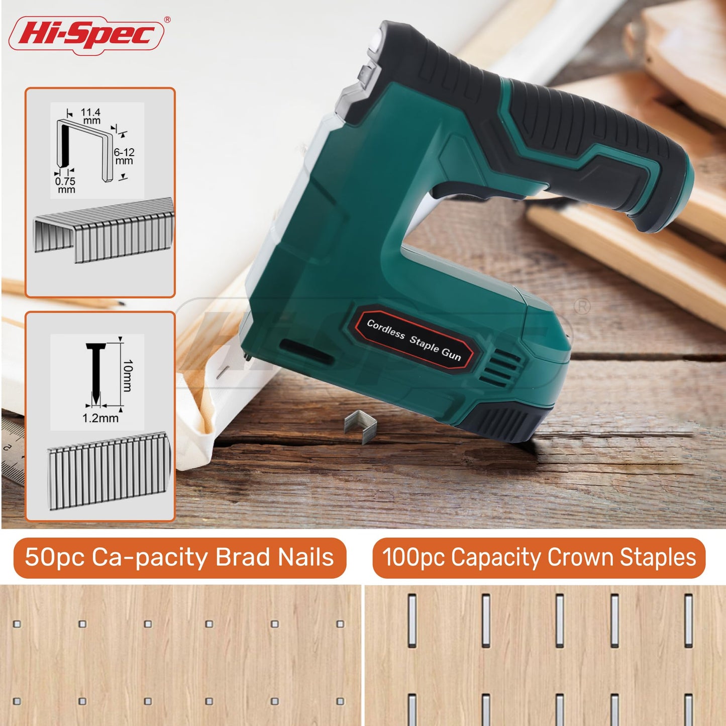 Hi-Spec 4V Cordless USB Staple Gun. Rechargeable Electric Compact Stapler & Brad Nailer Gun. Includes 2500pc Flat Crown Staples and Brad Nails Set for DIY, Crafts, Furniture and Carpentry
