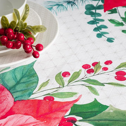 Maison d' Hermine Table Cloth Rectangle Table 100% Cotton 70 x 120 Inches Fall Tablecloth Reusable Everyday Use for Thanksgiving Christmas Decorations Dining Farmhouse Party (Poinsettia Christmas)