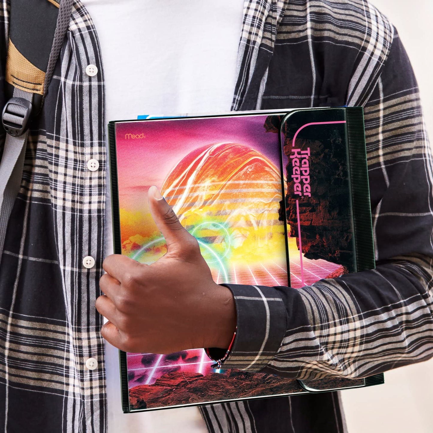 Mead Trapper Keeper Binder, Retro Design, 1 Inch Binder with Folders and Pockets, Holds 8-1/2" x 11" Paper, Glow (260038FM-ECM)