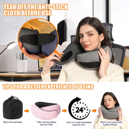Travel Neck Pillows for Airplanes Or Trains, 360° Head Support Sleep for Long Flight, Skin-Friendly and Breathable, Kit with 3D Contoured Eye Mask, Earplugs and Storage Bag Gifts for Family