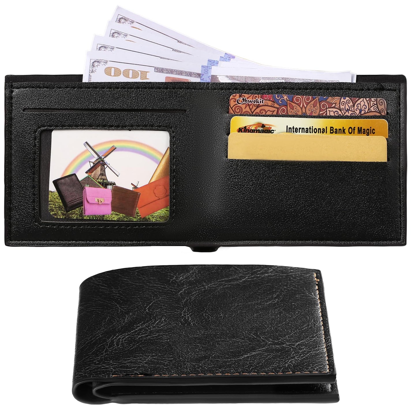 VZZNN 6 Pieces Wallet for Men,Leather Men's Wallets Bulk for DIY Engraving,With Money Clip,Card Holder(3 Black & 3 Light Brown)