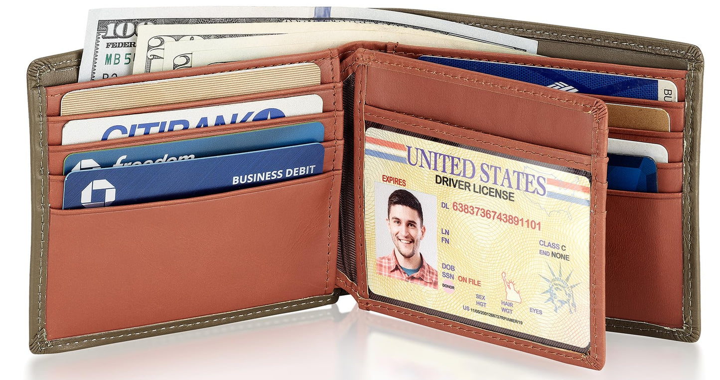 Stealth Mode Leather Bifold Wallet for Men With ID Window and RFID Blocking