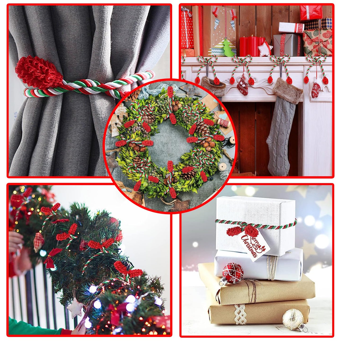 25Pcs Garland Ties for Valentines Day Flexible Decorative Twist Ties, Reusable and Knotted Wreath Tie for Christmas Craft Gift Wrapping (Red&Green&White)