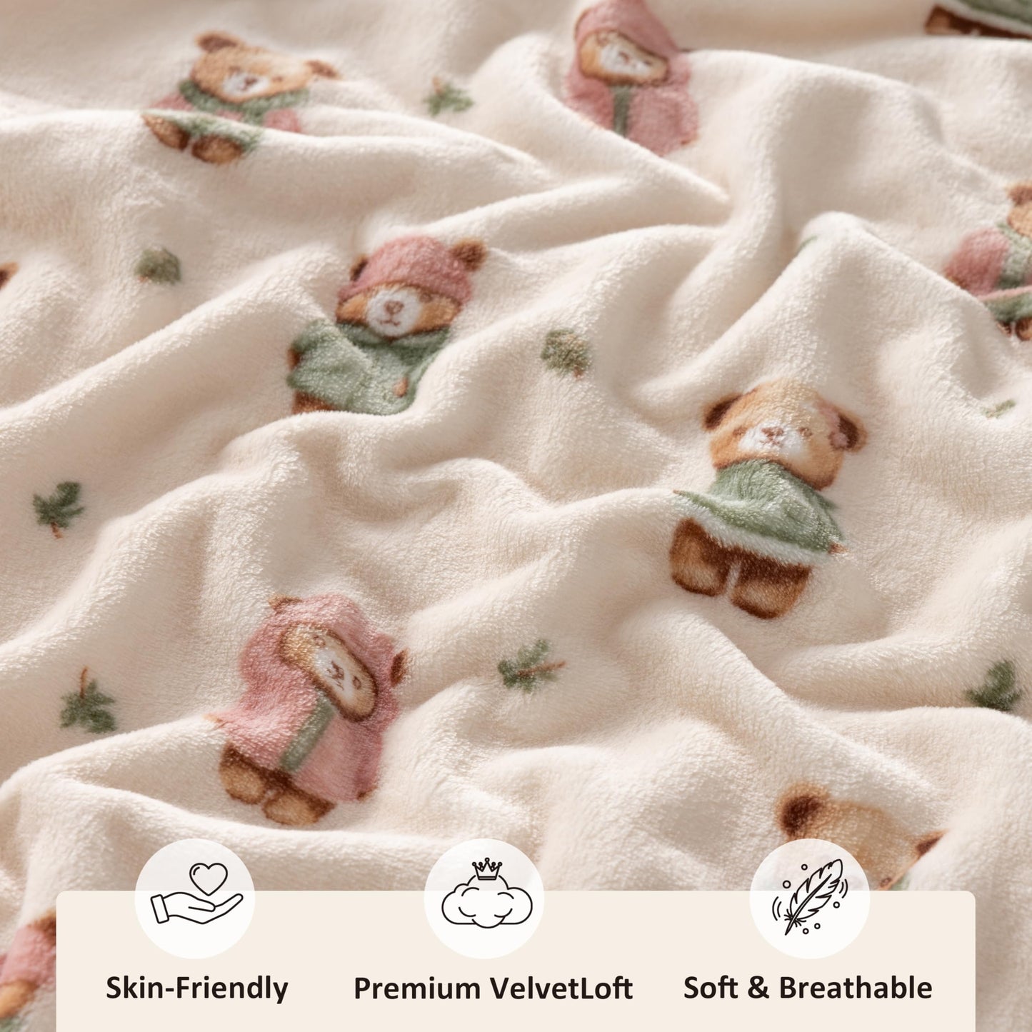 Sushing Cartoon Fleece Throw Blanket, Cute Animal Characters Plush Home Decor, Soft Lightweight Gift for Adults Kids, Machine Washable, 55in x 70in, Autumn Bears