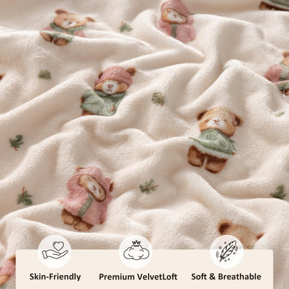 Sushing Cartoon Fleece Throw Blanket, Cute Animal Characters Plush Home Decor, Soft Lightweight Gift for Adults Kids, Machine Washable, 55in x 70in, Autumn Bears