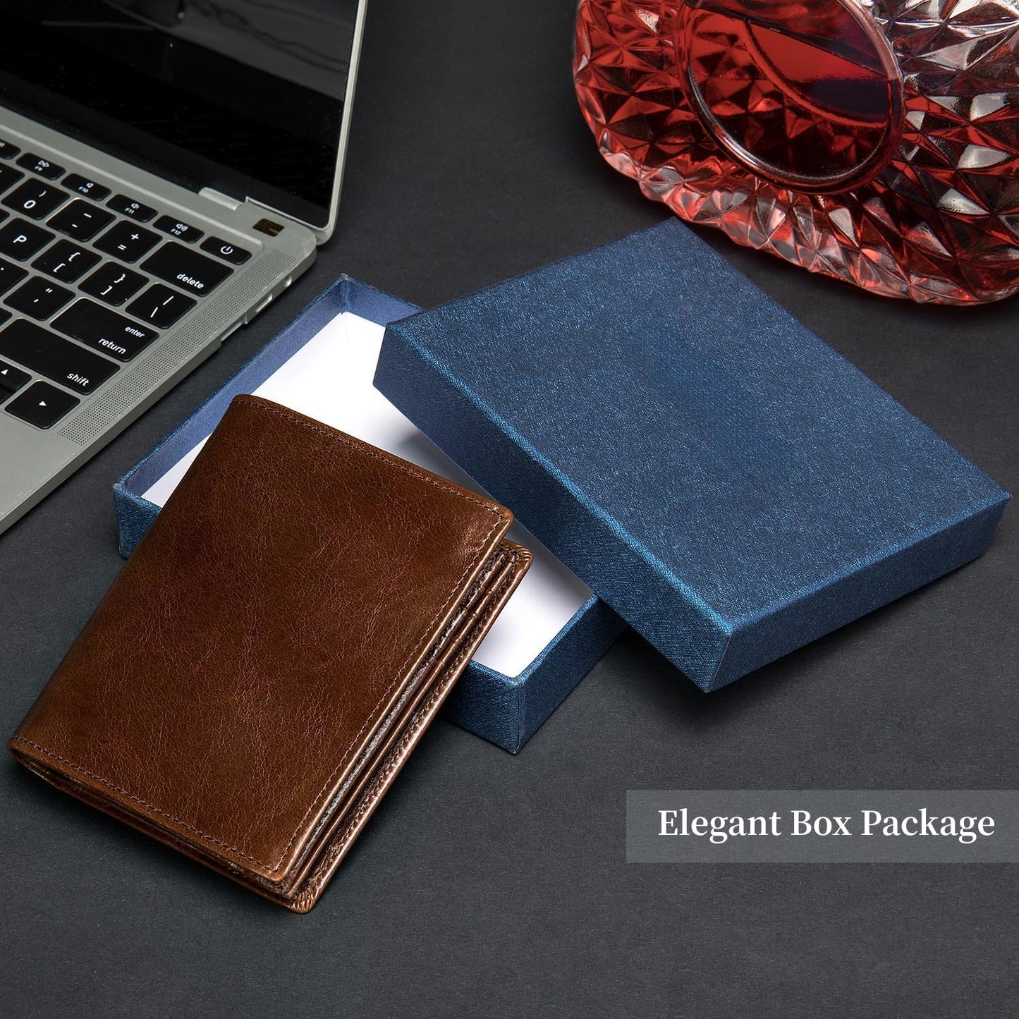 Plinvo Men's Extra Large RFID Blocking Bifold Wallet Genuine Leather Vertical Design 16 Card Slots with ID Window (Coffee)