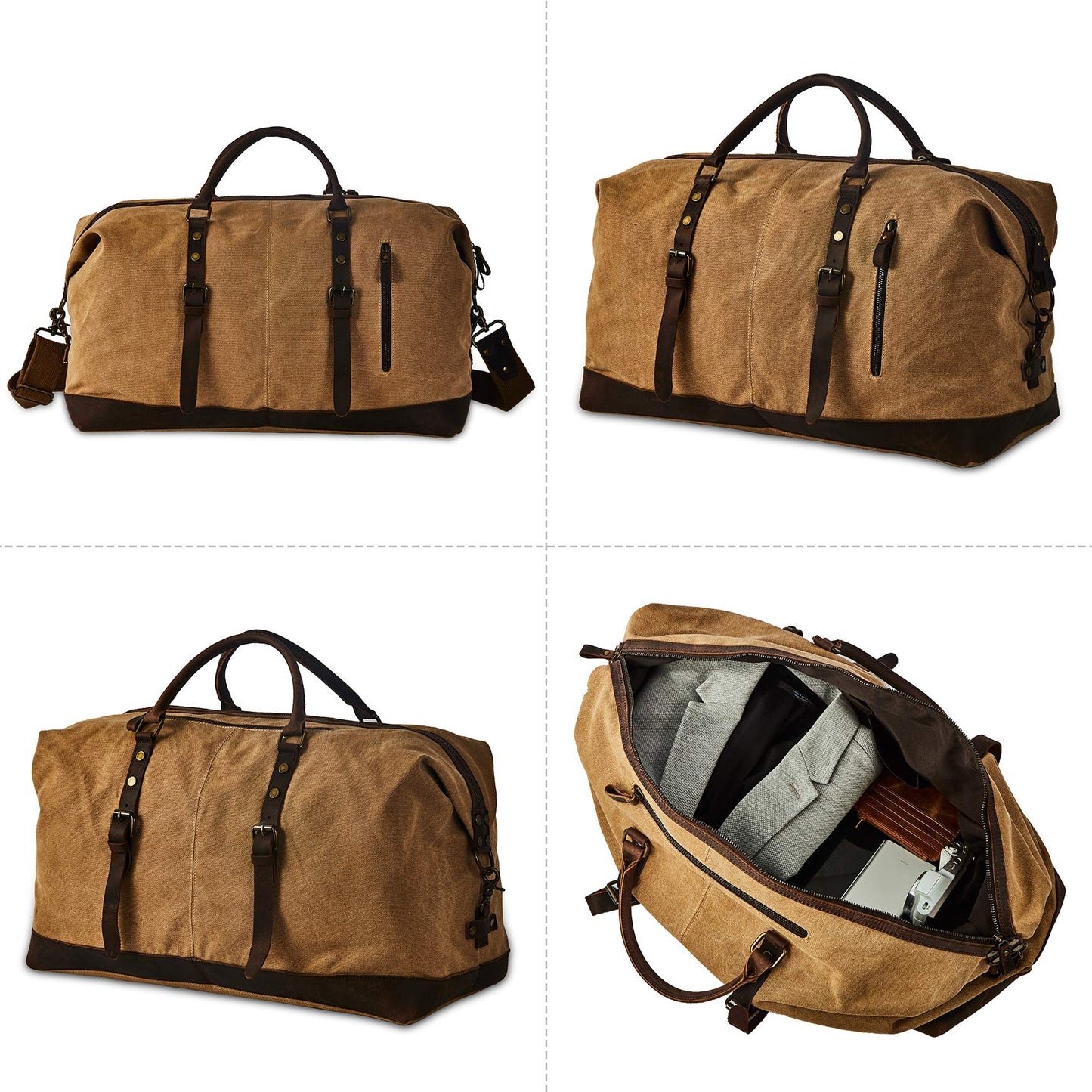 BRASS TACKS Leathercraft Men's Waxed Canvas Vintage Overnight Duffel Weekend Business Excursion Road Bag Travel Luggage