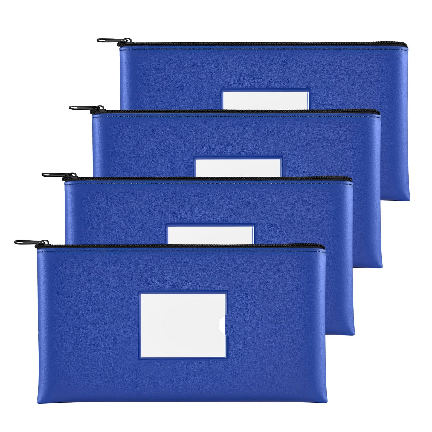 SMARTAKE Money Bags with Zipper, 4-Pack Bank Bags with Label, Waterproof Leather Money Pouches, for Cash Coin Bill Invoice Deposit Receipt Storage and Organize, 11.5 x 6.2 Inches (Blue)