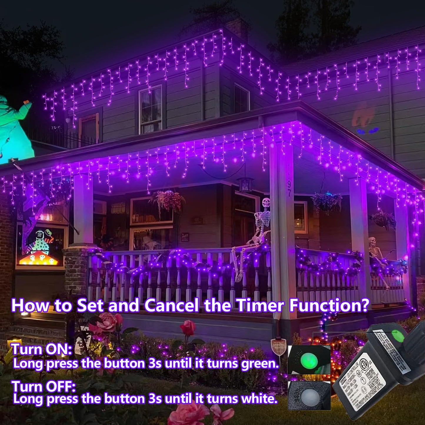 YEGUO 33ft 400 LED Purple Icicle Christmas Lights Outdoor Waterproof, 80 Drops Icicle Light Connectable, 8 Modes Christmas Lights Indoor with Memory Timer