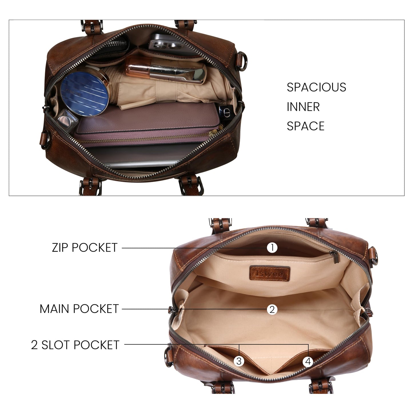 Iswee Leather Purses and Handbags Hobo Crossbody Bags for Women Vintage Purse Small Top Handle Bags Zipper Tote Bag(Coffee)