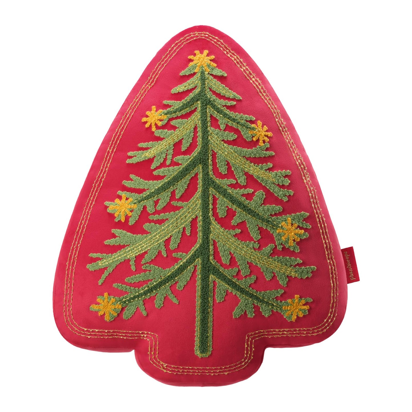 Phantoscope Merry Christmas Tree Decorative Throw Pillow, Velvet Beads Embroidery 3D Shaped Cushion, Suitable for Sofas, Living Rooms, and Beds, Red, 18 x 14 in