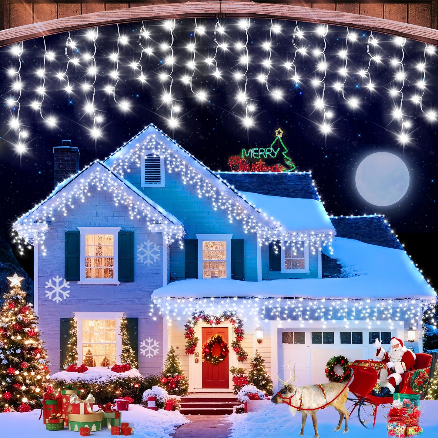 JREWDOIN 33FT Christmas Lights Outdoor, 400 LED Outdoor String Lights Waterproof Plug in with 8 Modes & Timer, Christmas String Lights for Tree Party, Garden, Holiday Decorations（Cool White）