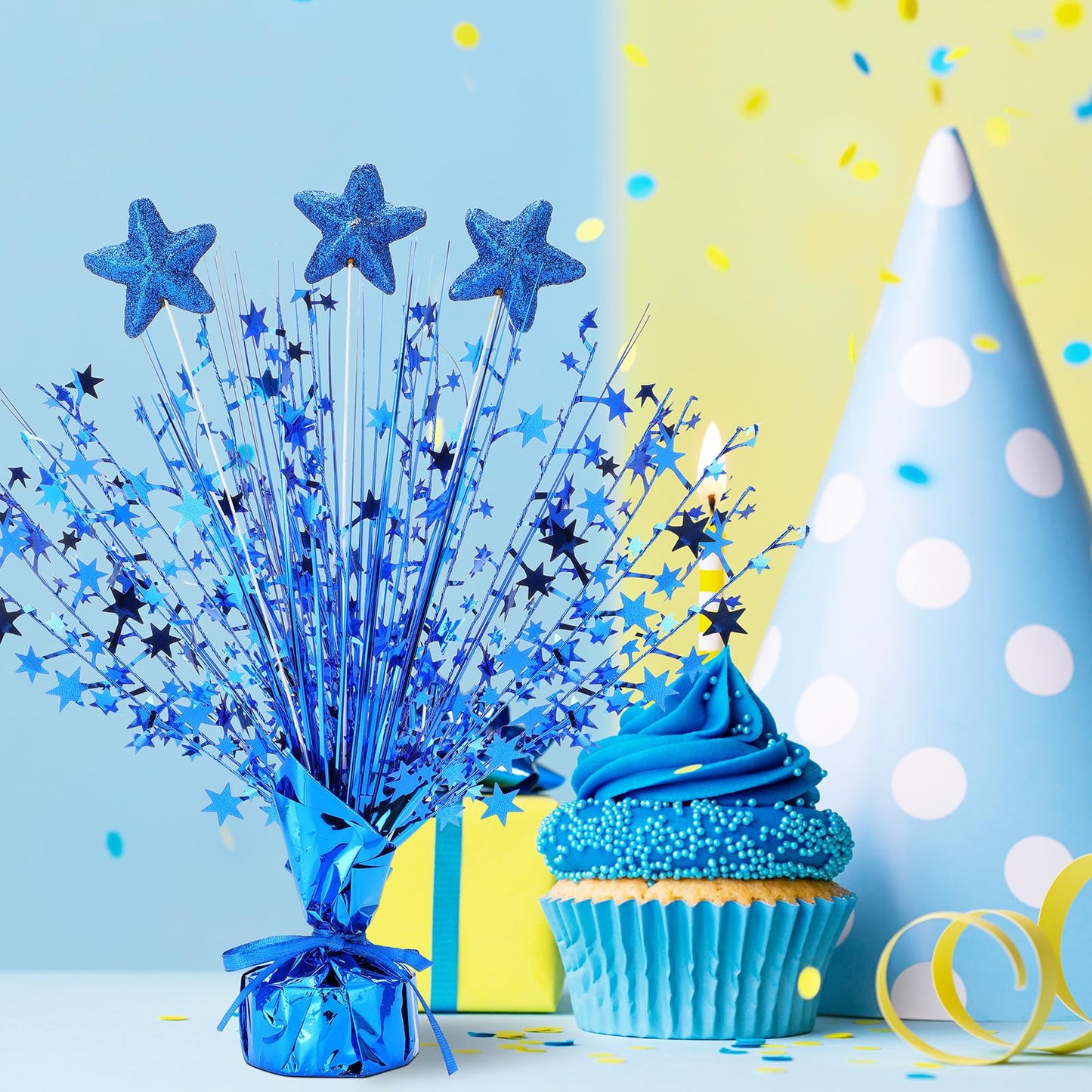 Wenqik 6 Pcs Metallic Foil Spray Centerpiece Star Table Party Decoration Burst Centerpieces Table Decor for Party Birthday Wedding Anniversary Memorial Dining Graduation Holiday Supplies(Blue)