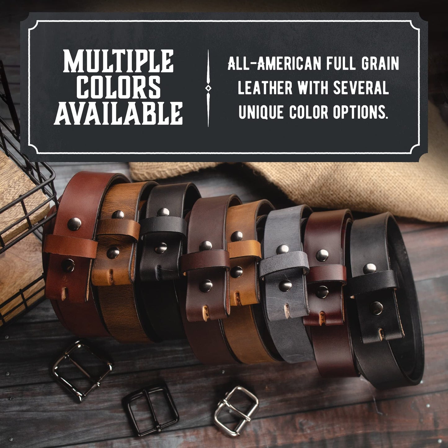 Main Street Forge No Buckle Belt | Made in USA Mens Cowboy Belt | 1 1/2" Leather Belt Strap | Bootlegger Brown 36