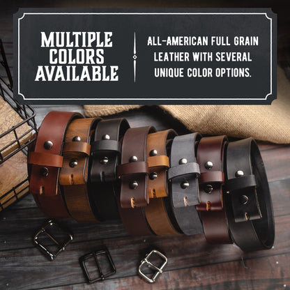Main Street Forge No Buckle Belt | Made in USA Mens Cowboy Belt | 1 1/2" Leather Belt Strap | Bootlegger Brown 38