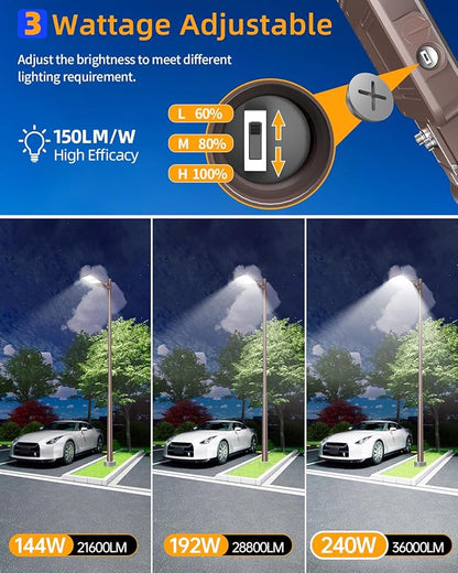 ADUB 240W LED Parking Lot Lights with Photocell, UL Listed 33600LM LED Shoebox Lights Adjustable, 5000K LED Pole Light Outdoor, IP65 Waterproof Exterior Flood Light