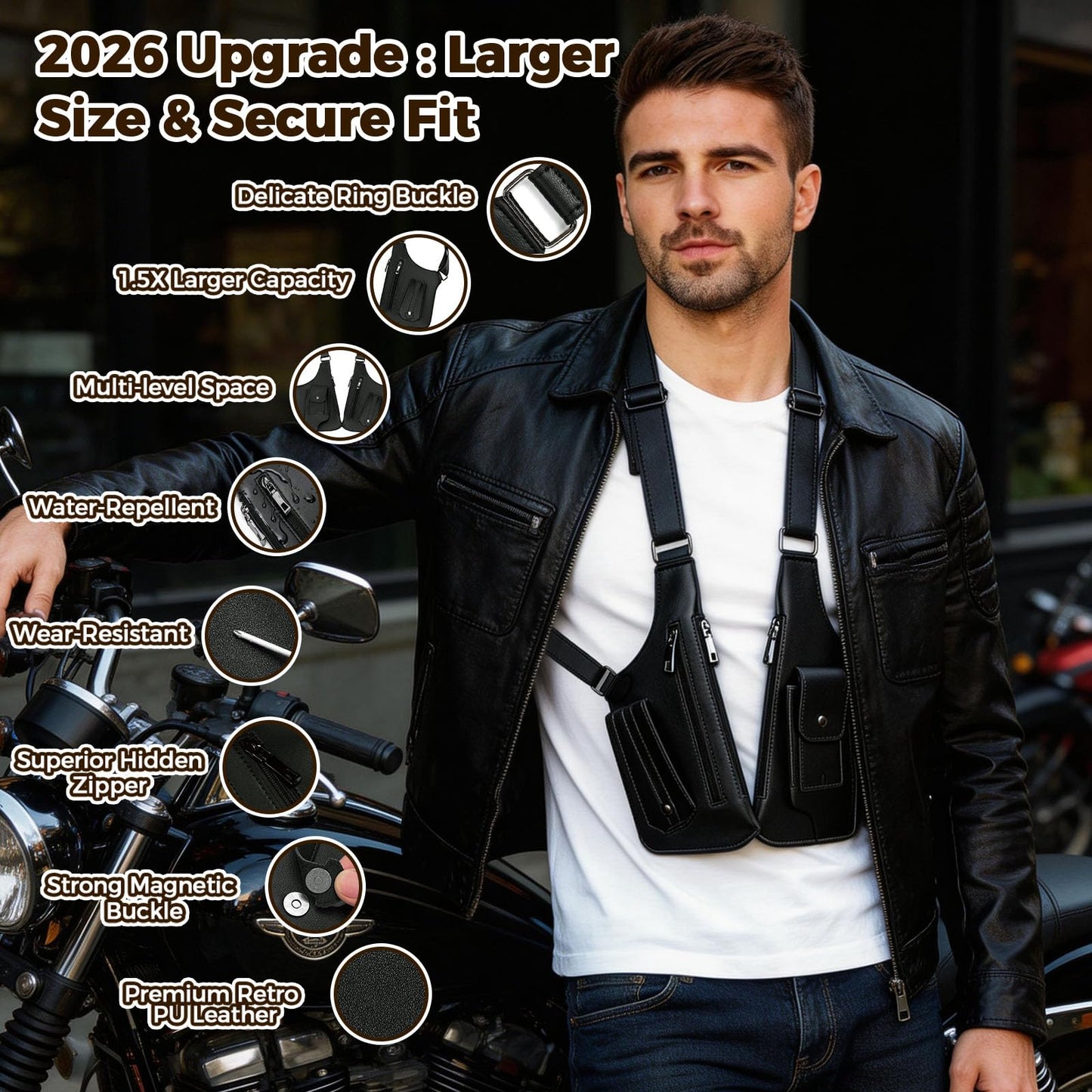 ECGER Large Double Shoulder Armpit Bag - Underarm Holster for Men, Anti-Theft Concealed Crossbody Wallet|phone Pouch for Outdoor Travel Cycling Work, Premium PU Leather (Black Armpit Bag)