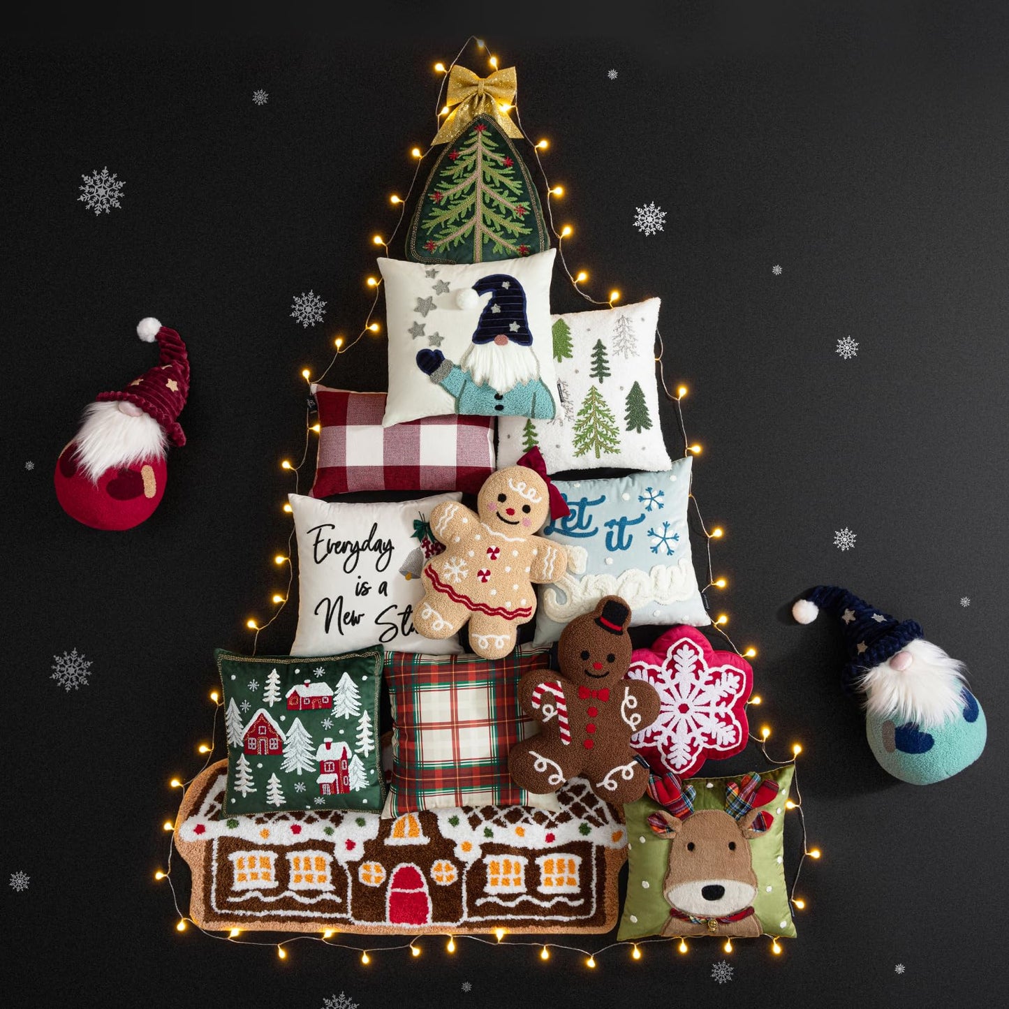 Phantoscope Gingerbread Series Merry Christmas Throw Pillow, Plush Teddy Sherpa Xmas Gingerbread Girl Shaped Christmas Decorative Pillow with Bow for Couch Living, Bedroom, Beige, 13x18 inches