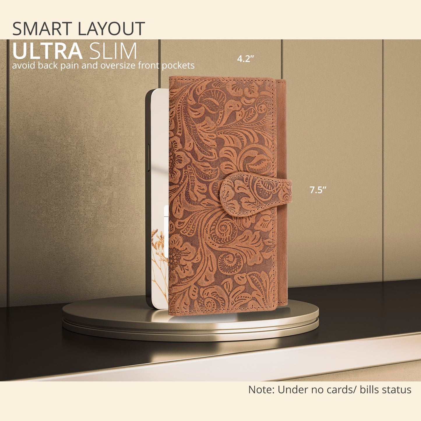 Oak Leathers Leather Wallets | Tan | Flower Patterns | Chic Design | Gifts For Women | RFID Protection | Multiple Slots