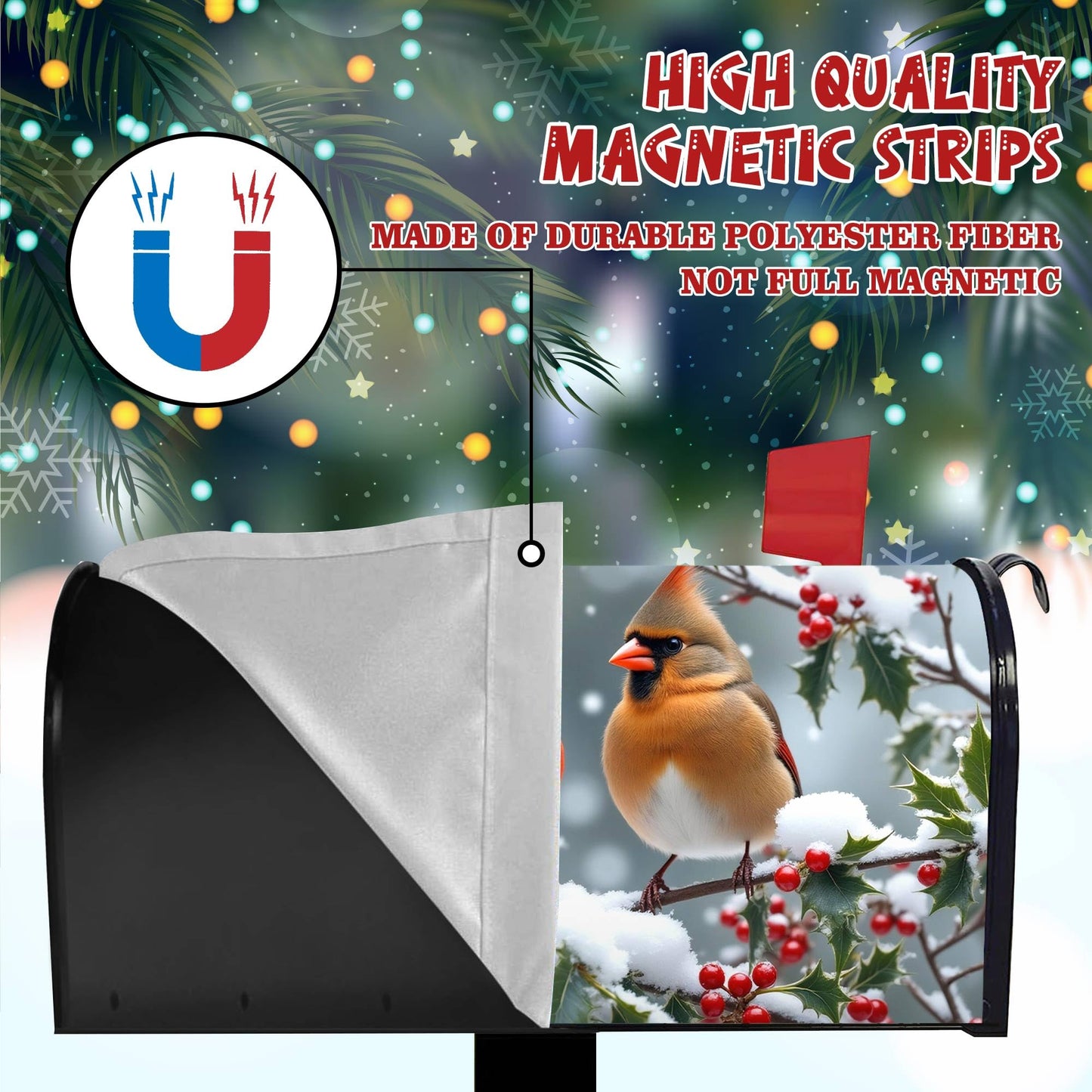 Winter Cardinal Birds Mailbox Cover - Magnetic Standard Size 18" X 21" - Christmas Mailbox Cover Decor for Home Garden Yard Post Letter Box