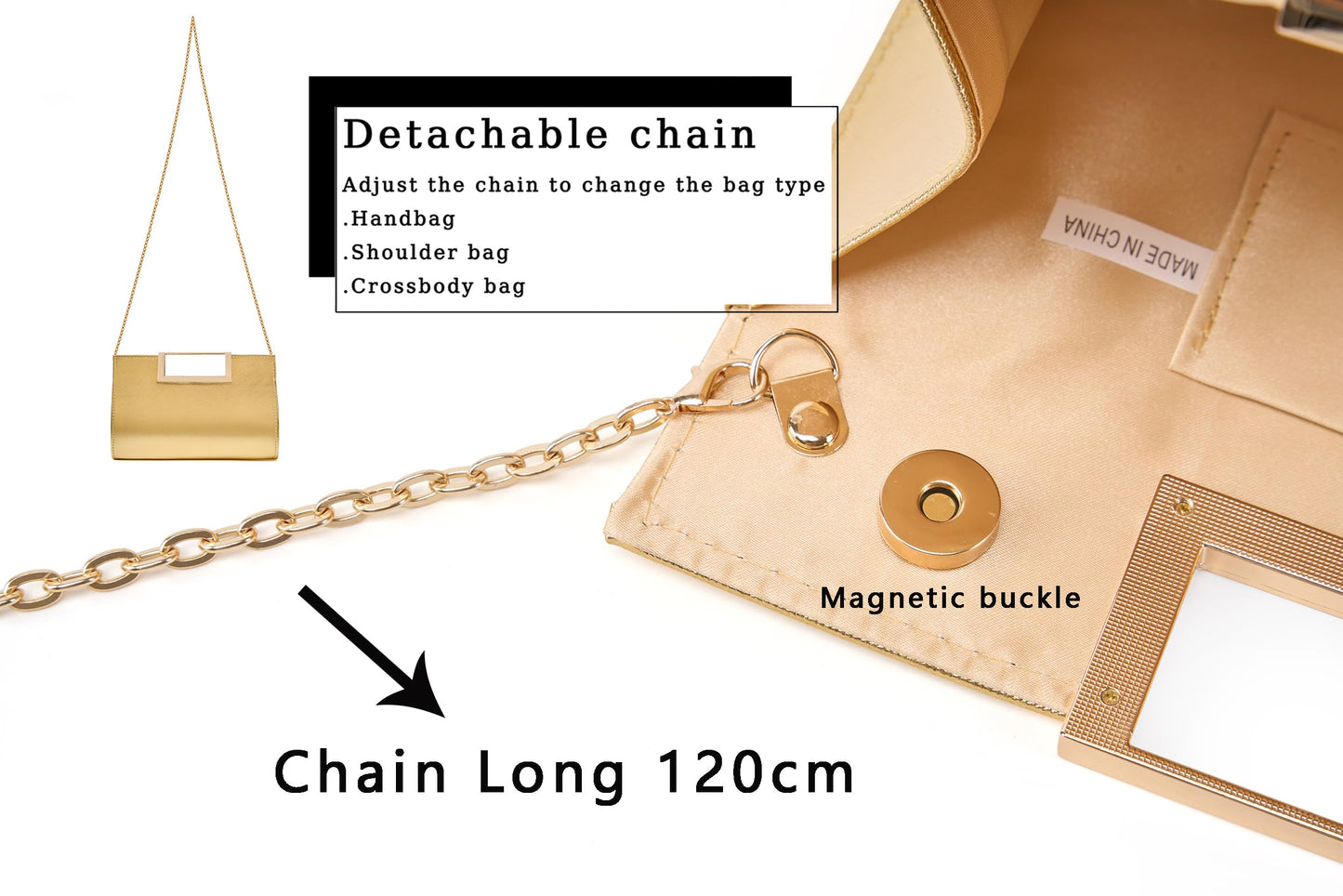MUDUO eveing Clutch Purse Fashion Faux Leather handbag/shoulder bag (Gold)