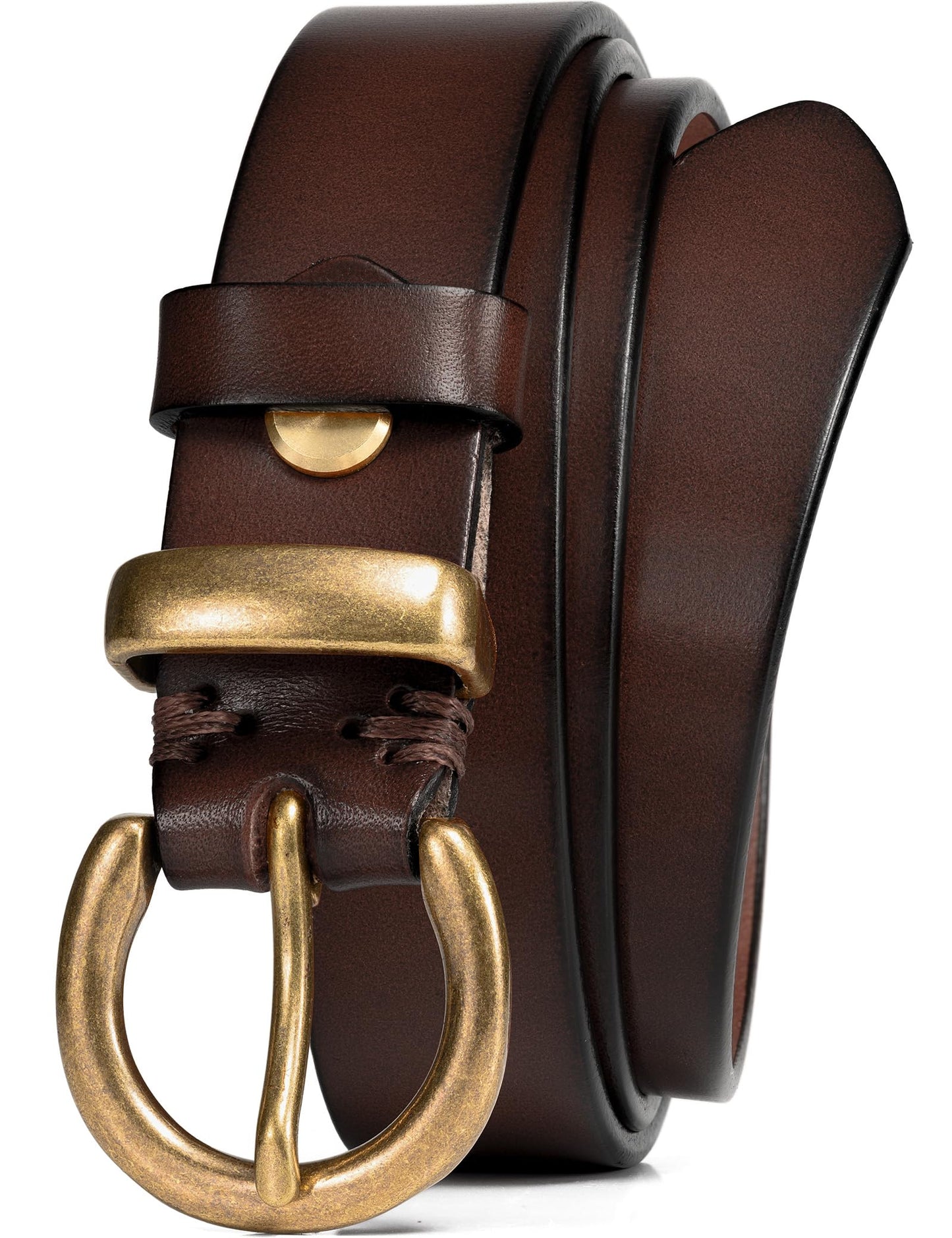 WOLFANT Full Grain Leather Belt for Women,1.1" Ladies Casual leather Jean Belt with Vintage Circle buckle in Gift Box