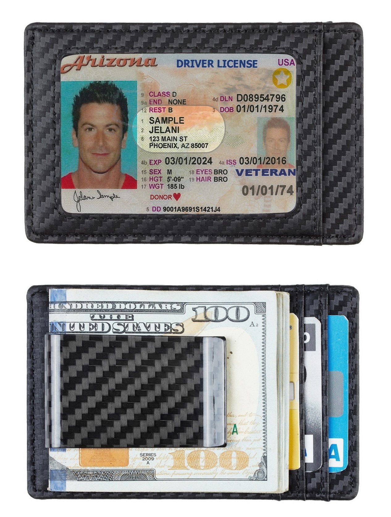 Travelambo Money Clip for Men Carbon Fiber Clip Wallet Leather Slim Minimalist Card Holder RFID Blocking (Weaved Black)