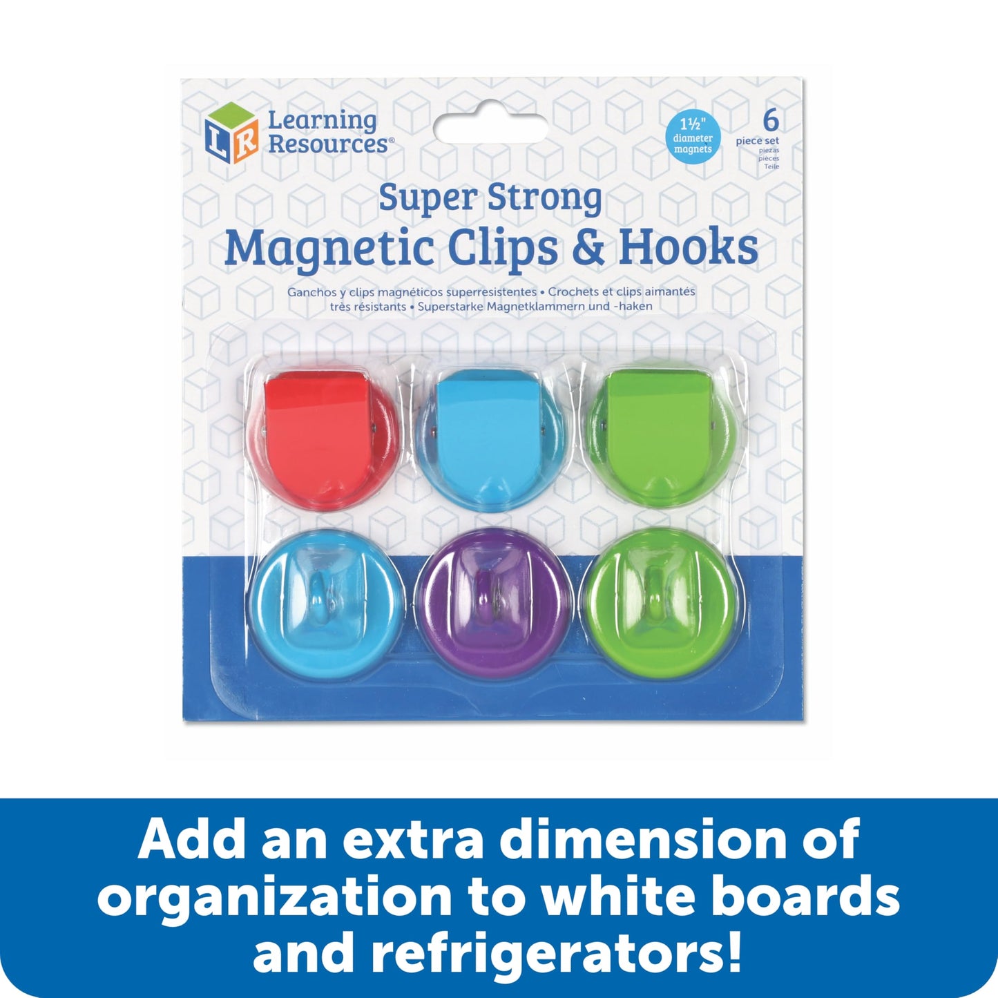 Learning Resources Super Strong Magnetic Hooks & Clips - Magnetic Clips for Whiteboard, Strong Magnet Hooks for Classroom, Magnets with Hook, Fridge Clip Magnets, Refrigerator Magnet Hook