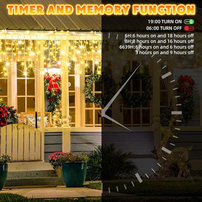 132Ft 1280 LED Christmas Icicle Lights Extra Long 8 Modes Waterproof Icicle String Lights with 240 Drops, Fairy Hanging Lights Decor with Remote for Xmas Wedding Indoor Outdoor(Warm White)