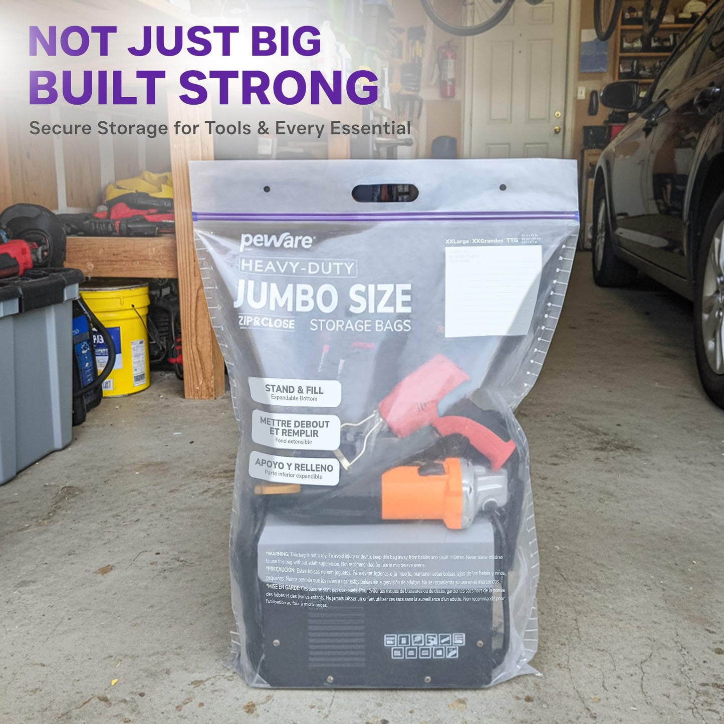 10 Gallon Heavy Duty Large Storage Bags with Handle, Big Zip Seal Top Bags, 6 Mil Extra Thick Clear Big Plastic Resealable Zip Poly Bags for Home Moving, Travel, Camping, 20" x 26", Pack 5
