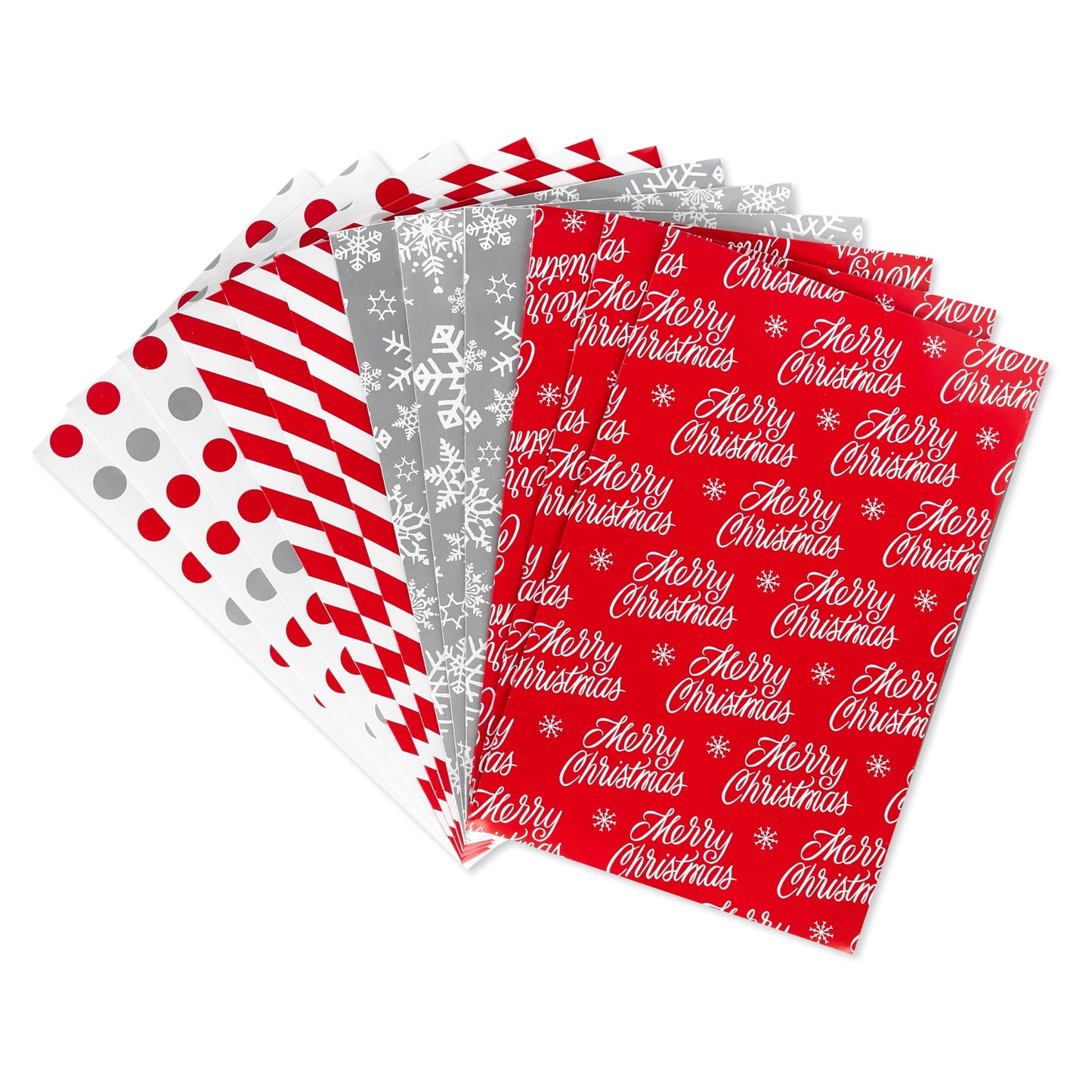 American Greetings Christmas Gift Boxes, Red, White and Silver Christmas Patterns (12-Boxes, 14.75 in. x 9.5 in.)