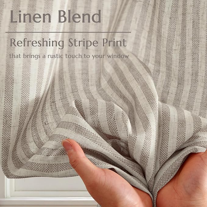 jinchan Striped Linen Kitchen Curtains 30 Inches Tier Curtains Farmhouse Modern Cafe Style Small Window Treatments Airy Light Filtering Rod Pocket for Living Room Bathroom 2 Panels Taupe Grey