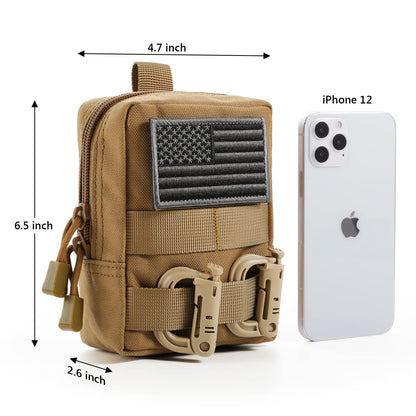 FRTKK 2 Pack Molle Pouches - Tactical Compact Water-Resistant EDC Pouch Small Utility Pouch Bags (Patch Included) (2 Pack-Tan)