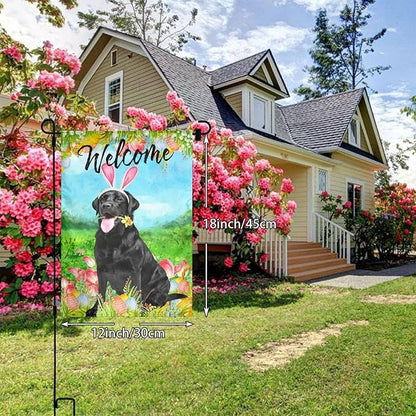 Labrador Black Tulips Cute Lab Dog Happy Easter Garden Flag Welcome Party Outdoor Outside Decorations Picks Home House Garden Yard Decor 12x18 Inch