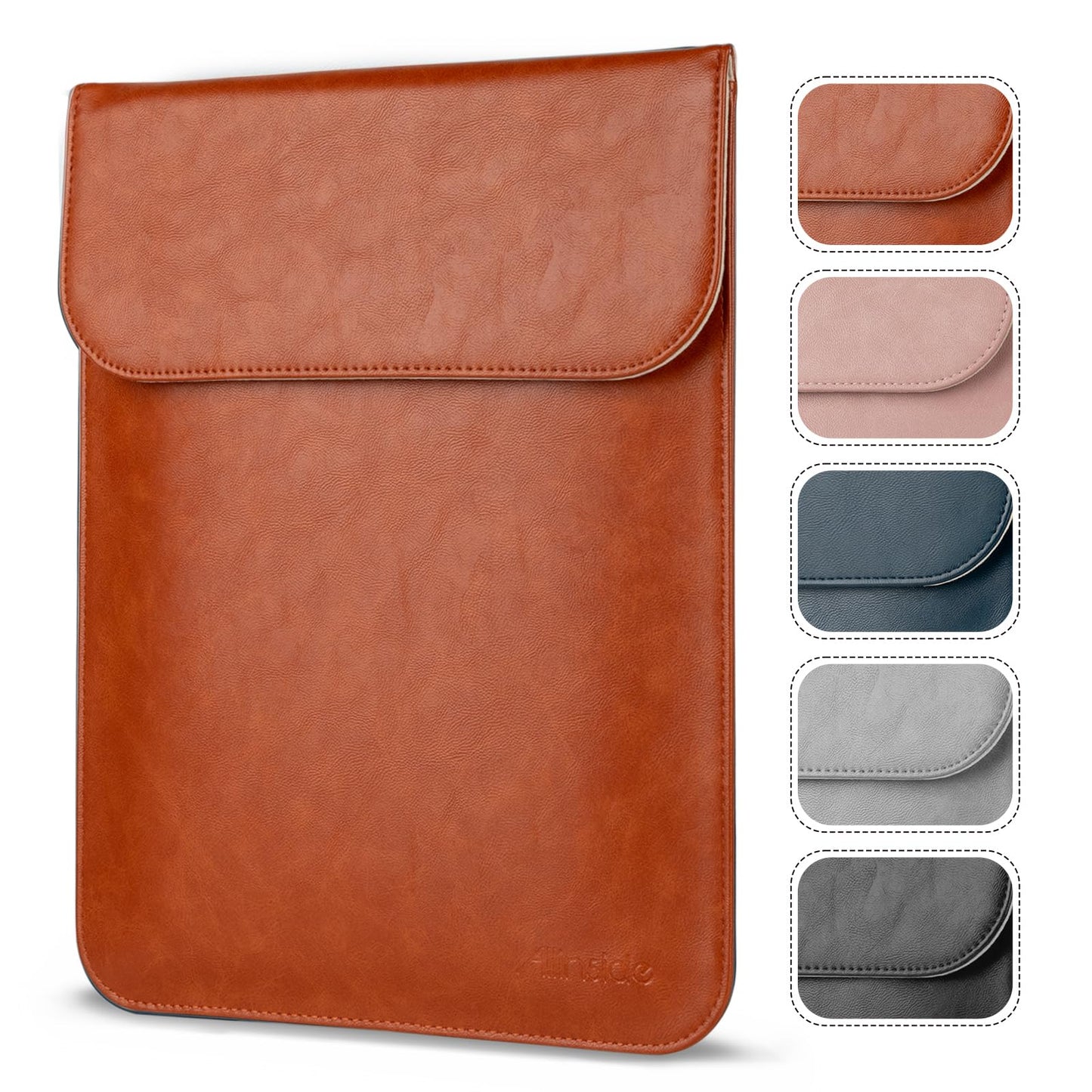 Allinside 15-16 inch Laptop Sleeve Case Compatible with MacBook Pro 16 2021-2026/MacBook Pro 15 2016–2019, Waterproof PU Leather Laptop Sleeve Bag Protective Vertical Case Cover, Brown