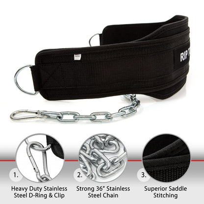 Rip Toned Dip Belt – Weight Lifting Belt with 36" Steel Chain for Dips, Chin Ups & Pullups Heavy Duty | Comfortable Fit | Supports Progressive Overload for Strength & Muscle Gains