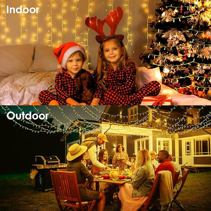 2 Pack 16.5Ft 100 LED Fairy Lights Battery Powered, Outdoor Waterproof Warm White String Lights with Remote, Dimmable Twinkle Lights for Bedroom Wedding Party Classroom Tree Christmas Decoration