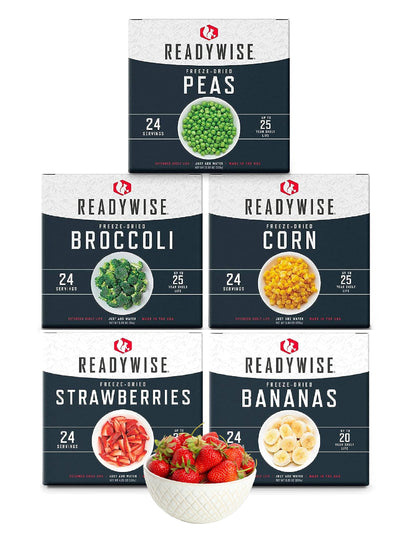 ReadyWise Emergency Food Supply - 120 Servings Fruits and Vegetables Survival Kit Boxes, Dehydrated Meals & Freeze Dried Prepper Food for Backpacking & Camping Essentials, up to 25 Year Shelf Life