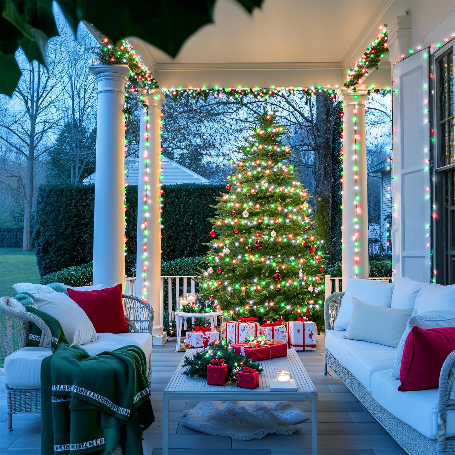 JMEXSUSS 400 LED Red White and Green Christmas Lights, 132ft Christmas Tree Lights with Remote, Outdoor Indoor String Light Plug in for Tree Patio House Yard Bush Decor