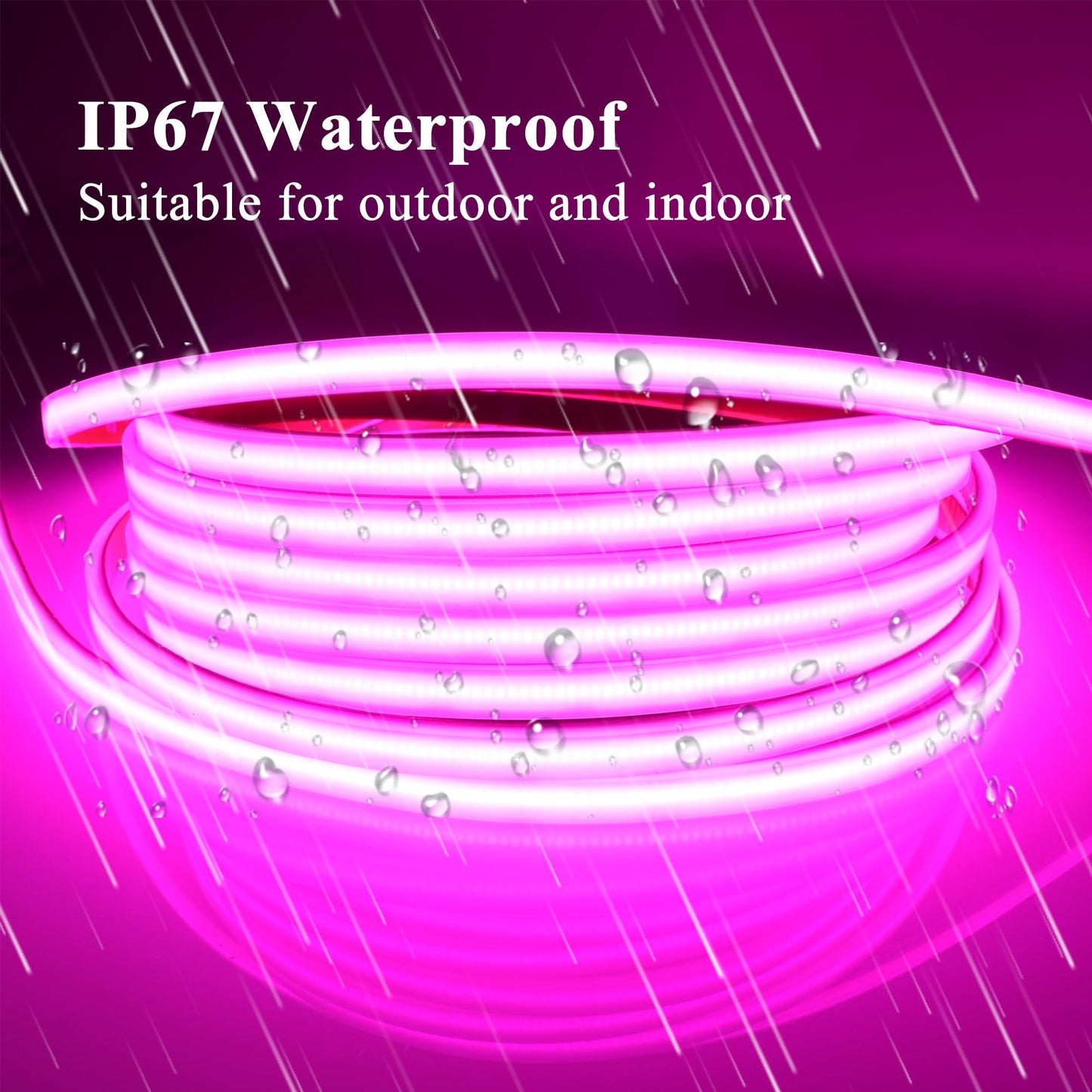 LEDENET COB LED Strip Lights Pink 480LEDs/m DC12V 16.4ft/5m Waterproof IP67 High Density LED Rope Lights for Outdoor Cabinets Desks Party DIY Decor