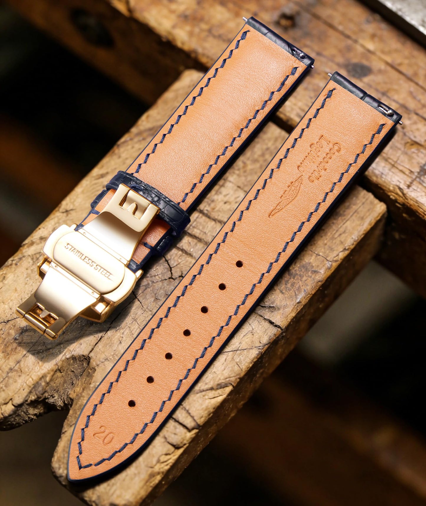 BINLUN Alligator Leather Watch Band for Men Crocodile Grain Leather Watch Straps Quick Release Replacment Genuine Classic Women Leather Watch bands 22mm Blue with Gold Buckle