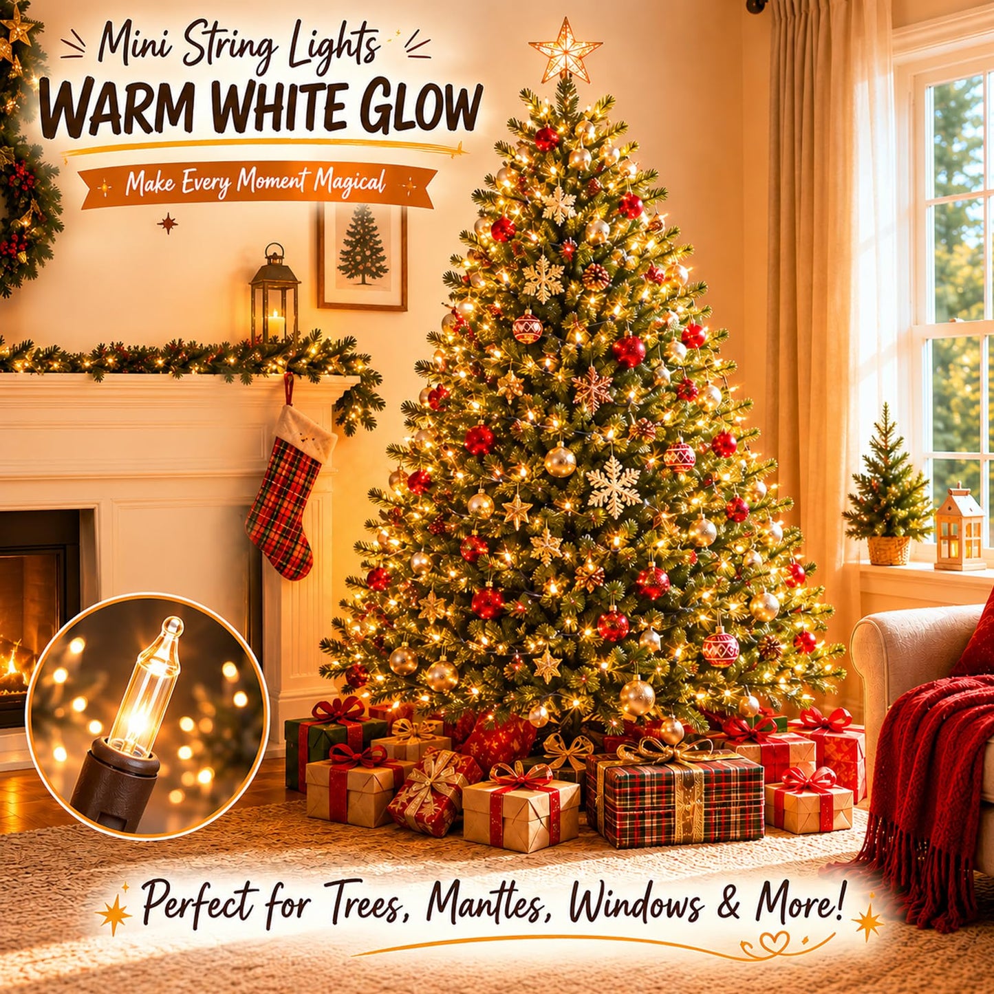 Afirst Brown String Lights, 21ft 100 Count Mini String Light on Brown Wire Cord UL Approved, Connectable Outdoor String Lights for Xmas Patio Home Party Garden Decor
