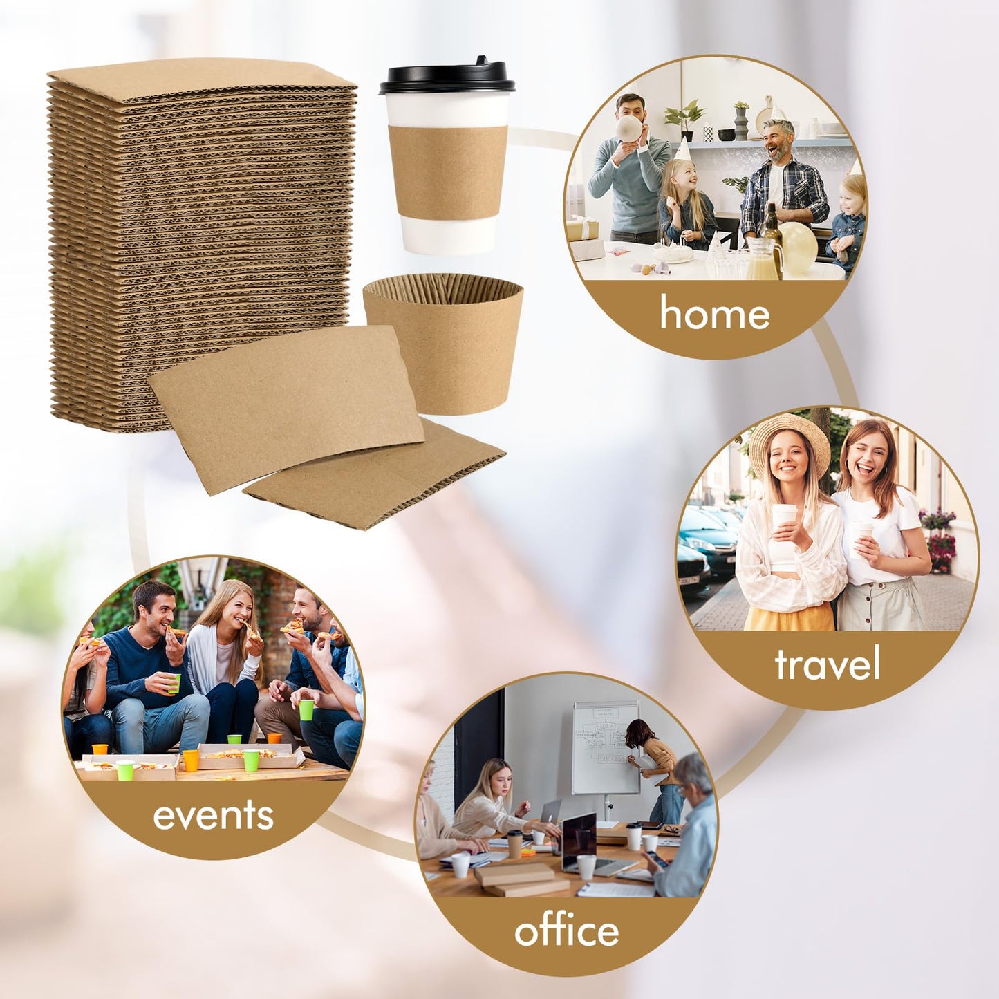 Vplus 200 Pack Disposable Coffee Sleeves, Fits 10-24 oz Cups, Brown, Paper, 200 Count