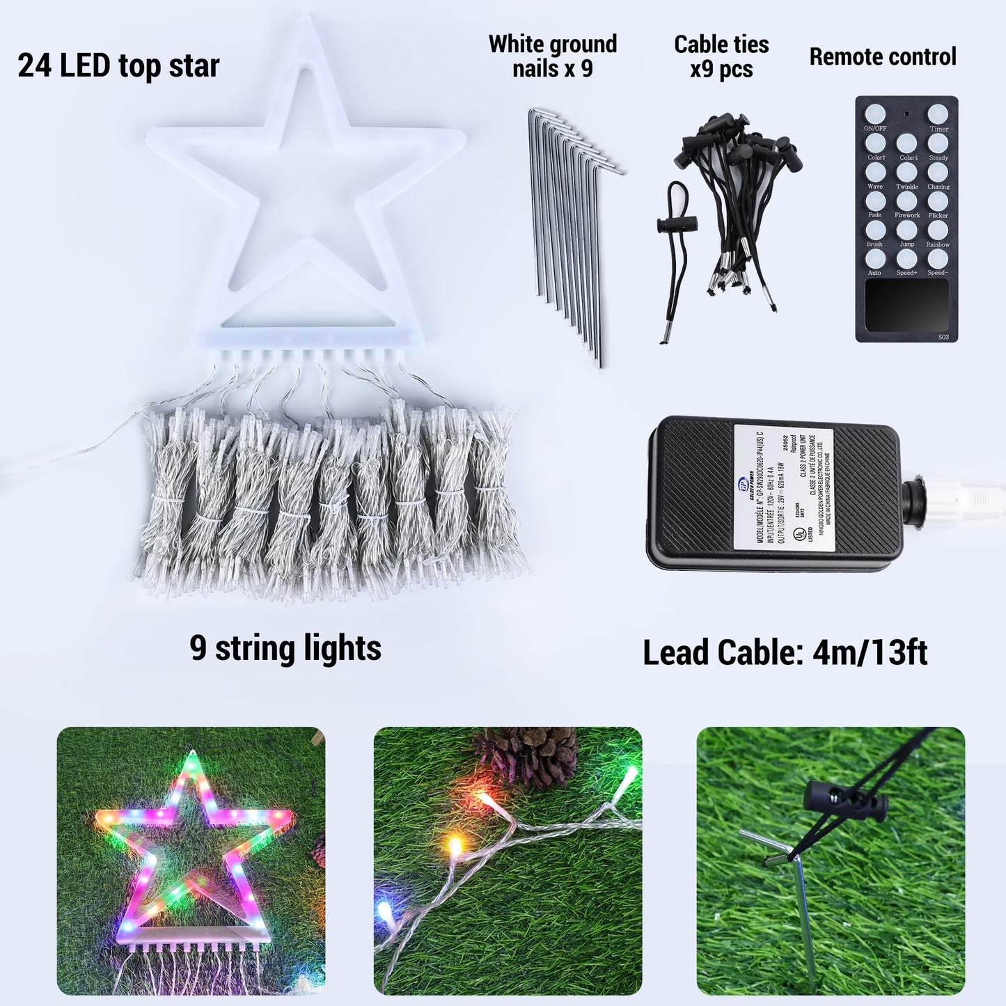 Flacchi Christmas Lights Outdoor with ‎Remote -16.4Ft Waterfall Tree Decoration Lights RGB Star String Lights for Tree Yard Exterior Wall Housetop Window Holiday Decor (RGB, 16.4FT)