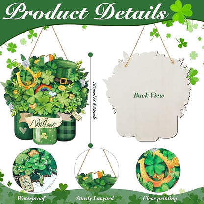Boao St. Patrick's Day Welcome Sign Wooden Hanging Decor Farmhouse Rustic Door Decoration St. Patrick's Day Wreath Sign with Bow Ornament for Irish Home Indoor Outdoor Holiday Farmhouse Window