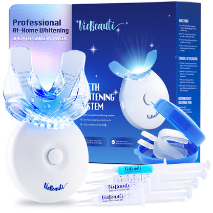 VieBeauti Teeth Whitening Kit with LED Light: Tooth Whitener with 35% Carbamide Peroxide, Remineralizing Gel, Mouth Trays and Tray Case - 10-Minute Timer Enhances Minty Fresh White Smile Mint