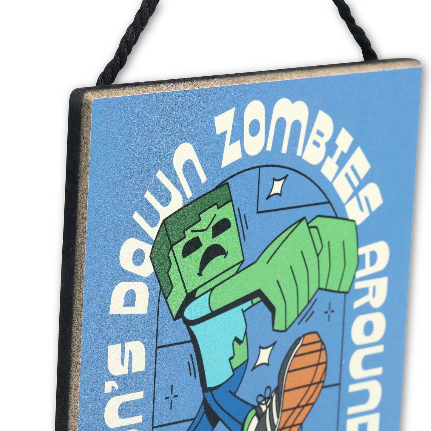 Minecraft Sun's Down Zombies Around Hanging Wood Wall Decor - Fun Minecraft Zombies Sign for Bedroom or Game Room