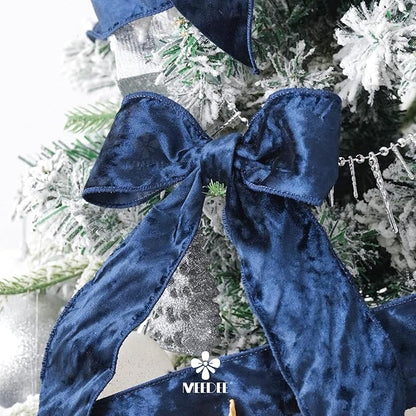 MEEDEE Navy Velvet Wired Ribbon 2.5 inch with 10 Yards Thick Christmas Velvet Ribbon for Tree, Gift Wrapping, Garlands, Christmas Wreaths, Bows, Crafts Supply, Seasonal Decorations