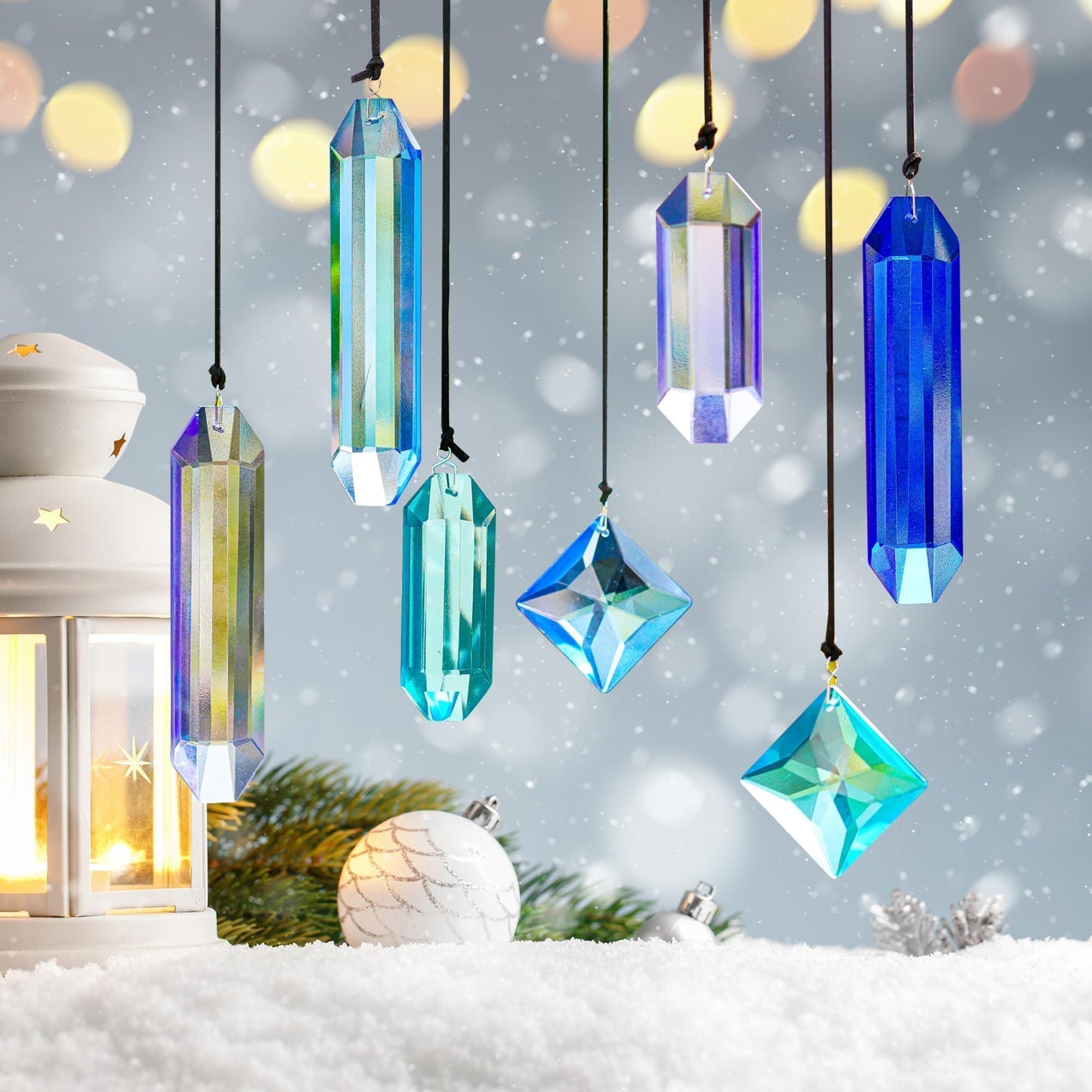 HDCRYSTALGIFTS Crystal Prisms Suncatchers for Window Hanging, 7PCS Blue Dreams Suncatcher Gift for Mom Women Rainbow Maker Sun Catcher Indoor Window Home Garden Christmas Tree Decor