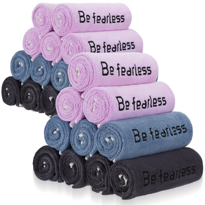 Peryiter 24 Pcs Microfiber Gym Towels for Men and Women, Soft Be Fearless Sweat Workout Towels for Yoga Sports Exercise Fitness Bath Home Cycling Swimming Camping
